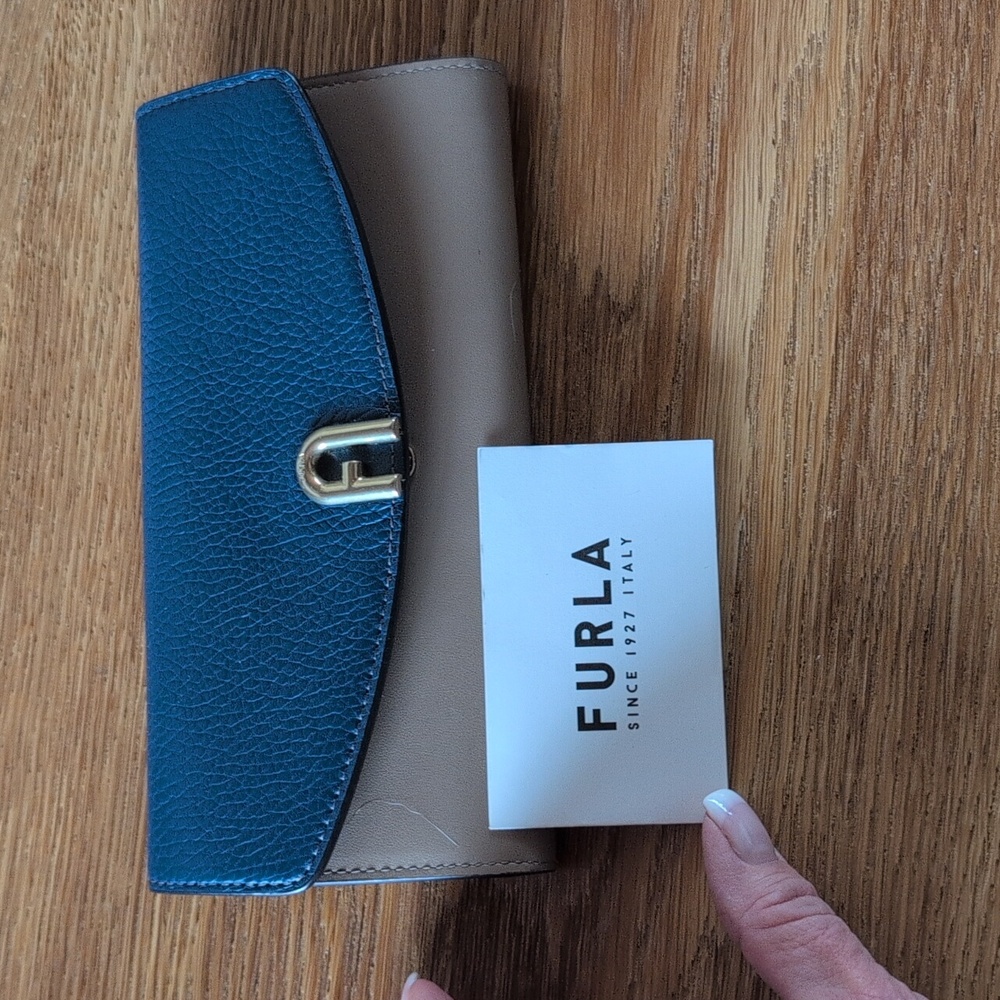 Furla Blue and Tan Wallet